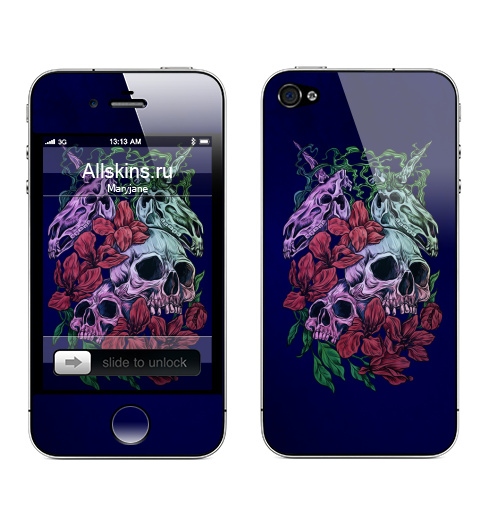 Наклейка на Телефон Apple iPhone 4S, 4 В магнолиях,  купить в Москве – интернет-магазин Allskins, мужские, красный, зеленый, цветы, единорог, череп