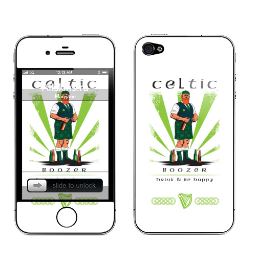 Наклейка на Телефон Apple iPhone 4S, 4 Кельтский алкаш,  купить в Москве – интернет-магазин Allskins, кельт, Кельты, кельтский, Ирландия, спорт, регби, алкоголь