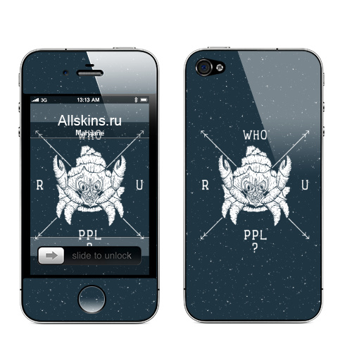 Наклейка на Телефон Apple iPhone 4S, 4 Рак-отшельник,  купить в Москве – интернет-магазин Allskins, черно-белое, контур, смешной, персонажи, крафт, иллюстация, морская, краб, ракушка