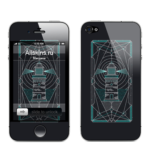 Наклейка на Телефон Apple iPhone 4S, 4 Ночной маяк,  купить в Москве – интернет-магазин Allskins, маяк, светильник, морская, ночь, магия, узор, минимализм, геометрический, космос