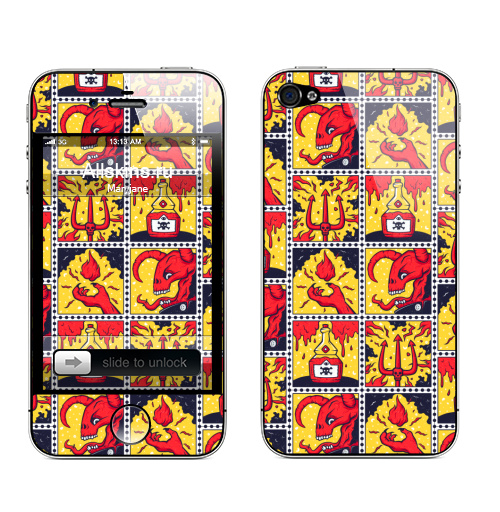 Наклейка на Телефон Apple iPhone 4S, 4 Дьявольская вечеринка,  купить в Москве – интернет-магазин Allskins, демоны, огонь, вечеринка, тусовщик, красный, желтый, иллюстация, комиксы, смешной