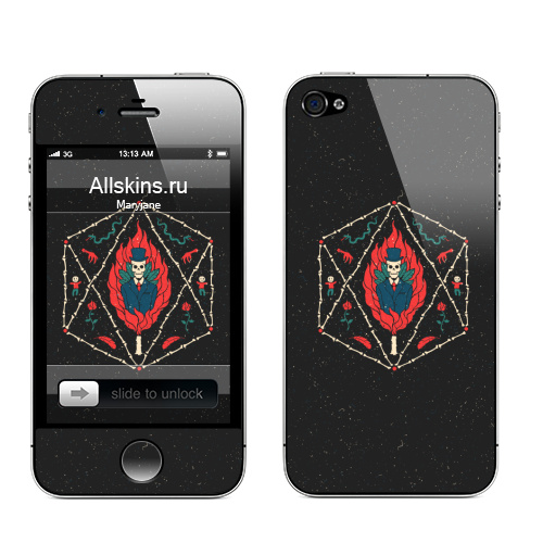 Наклейка на Телефон Apple iPhone 4S, 4 Культ Вуду,  купить в Москве – интернет-магазин Allskins, череп, культ, огонь, постер, винтаж, костюм, скелет
