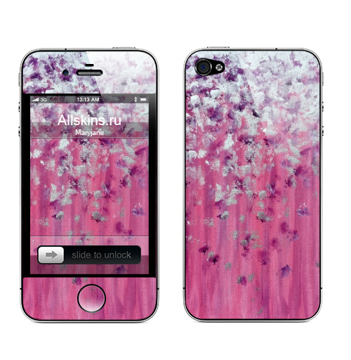 Наклейка на Телефон Apple iPhone 4S, 4 Цвет настроения розовый,  купить в Москве – интернет-магазин Allskins, женский, розовый, 8 марта, женственно, серебро, серебряные, фиолетовый, живопись, акрил