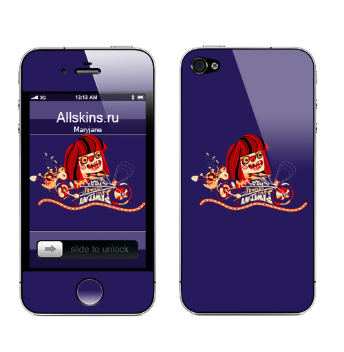 Наклейка на Телефон Apple iPhone 4S, 4 The girl and its favourite animals,  купить в Москве – интернет-магазин Allskins, животные, велосипед, девушка, хэллоуин