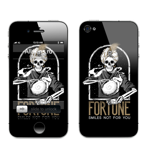 Наклейка на Телефон Apple iPhone 4S, 4 Удача улыбается не тебе,  купить в Москве – интернет-магазин Allskins, череп, удача, иллюстация, фортуна