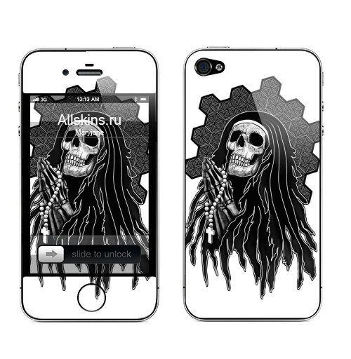 Наклейка на Телефон Apple iPhone 4S, 4 Молитва скелета,  купить в Москве – интернет-магазин Allskins, скелет, череп, молитва