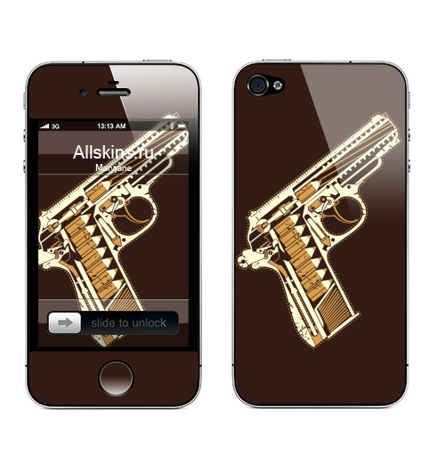 Наклейка на Телефон Apple iPhone 4S, 4 Gun,  купить в Москве – интернет-магазин Allskins, мужик, военные, оружие, карандаш, 300 Лучших работ