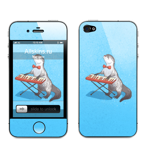 Наклейка на Телефон Apple iPhone 4S, 4 Выдра-пианист,  купить в Москве – интернет-магазин Allskins, музыкант, животные, выдра, пианино