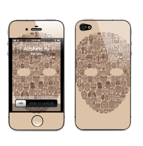 Наклейка на Телефон Apple iPhone 4S, 4 Maskarad,  купить в Москве – интернет-магазин Allskins, черно-белое, маска, 300 Лучших работ