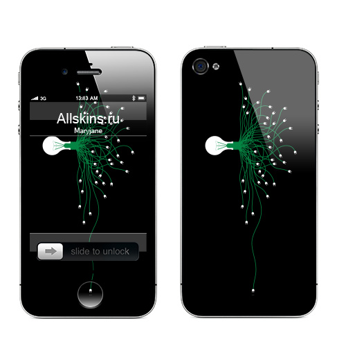 Наклейка на Телефон Apple iPhone 4S, 4 Light your mind,  купить в Москве – интернет-магазин Allskins, графика, лампа, штекер, 300 Лучших работ