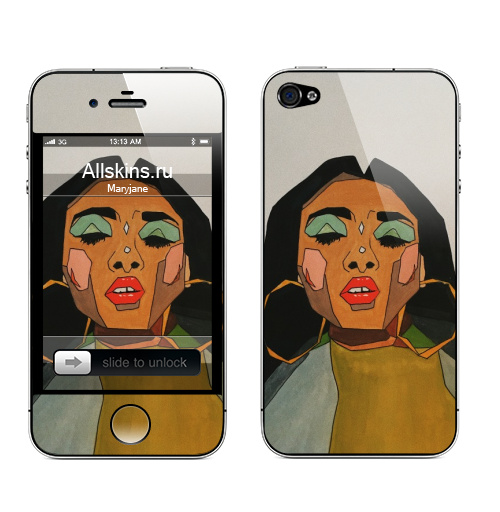 Наклейка на Телефон Apple iPhone 4S, 4 Ghetto girl,  купить в Москве – интернет-магазин Allskins, кудряшки, Черныеволосы, глаз, зеленый, желтый, губы, экзотика, чернокожий