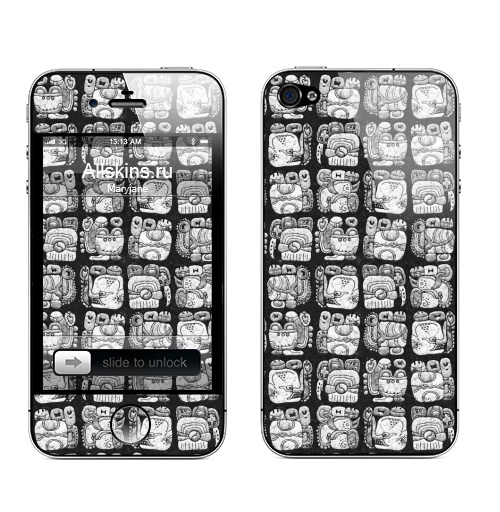 Наклейка на Телефон Apple iPhone 4S, 4 Символы Майя,  купить в Москве – интернет-магазин Allskins, черно-белое, белый, ретро, паттерн, старый, иероглифы, символ, индеец, ацтеки