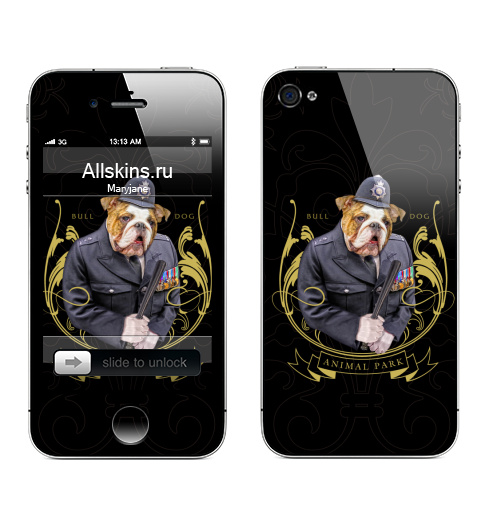 Наклейка на Телефон Apple iPhone 4S, 4 Animal park - Bulldog,  купить в Москве – интернет-магазин Allskins, собаки, бульдог