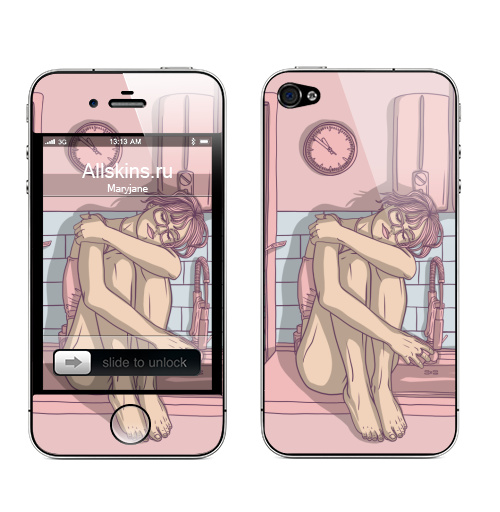 Наклейка на Телефон Apple iPhone 4S, 4 Утреннее настроение,  купить в Москве – интернет-магазин Allskins, иллюстраторы, иллюстрацияпринт, девушка, девочке, кухня, розовый