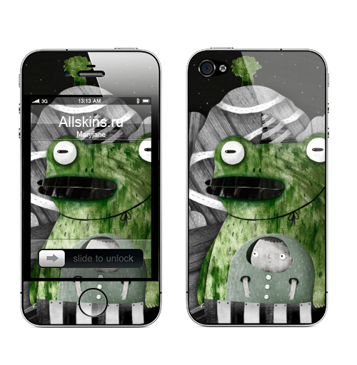 Наклейка на Телефон Apple iPhone 4S, 4 Была темная ночь,  купить в Москве – интернет-магазин Allskins, лягушка, зеленый, ночь, сказки, ребенок, мрачный