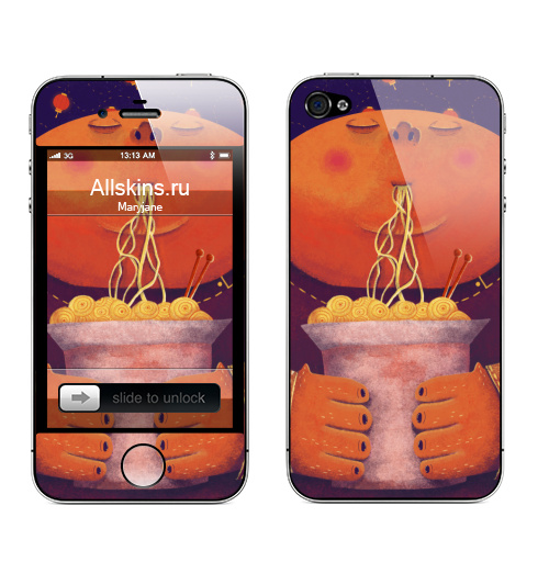 Наклейка на Телефон Apple iPhone 4S, 4 Китайский новый год,  купить в Москве – интернет-магазин Allskins, красочный, яркий, веселый, фиолетовый, пикник, лапша, Китай