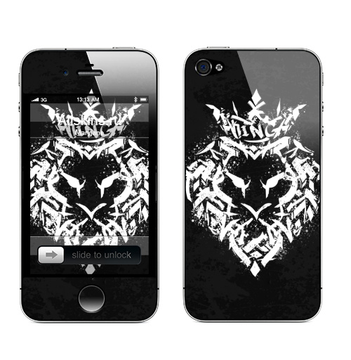 Наклейка на Телефон Apple iPhone 4S, 4 Граффити лев,  купить в Москве – интернет-магазин Allskins, типографика, король, лев, граффити, корона, черно-белое