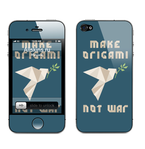 Наклейка на Телефон Apple iPhone 4S, 4 Оригами голубь мира,  купить в Москве – интернет-магазин Allskins, нет войне, Peace, святое, мир, увлечения, хобби, военные, бумага, птицы, оригами