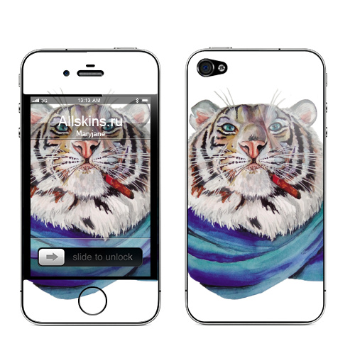 Наклейка на Телефон Apple iPhone 4S, 4 Харизма,  купить в Москве – интернет-магазин Allskins, крутые животные, характер, хардкор, акварель, тигры, белый