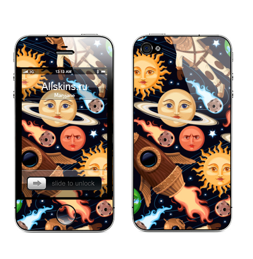 Наклейка на Телефон Apple iPhone 4S, 4 Ретропланеты,  купить в Москве – интернет-магазин Allskins, космос, паттерн, астрономия, небо, звезда, звездноенебо