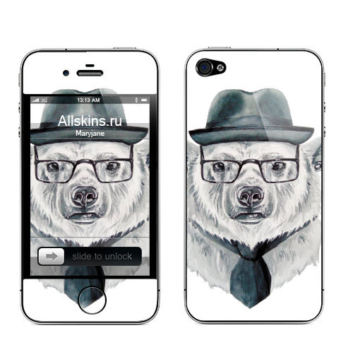 Наклейка на Телефон Apple iPhone 4S, 4 Белый медведь в шляпе,  купить в Москве – интернет-магазин Allskins, крутые животные, белыймедведь, белыемишки, животные, медведь, вдохновение, милые животные