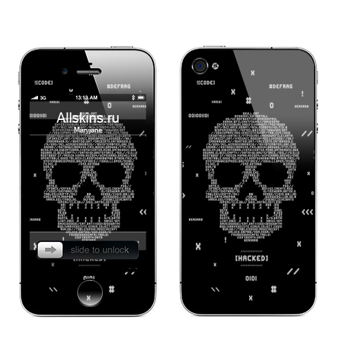 Наклейка на Телефон Apple iPhone 4S, 4 Код мертвеца,  купить в Москве – интернет-магазин Allskins, черно-белое, череп, прогаммирование, гики, код