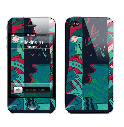 Наклейка на Телефон Apple iPhone 4S, 4 Лес фантазий,  купить в Москве – интернет-магазин Allskins, стильно, контрастный, клубная, природа, глаз, Темная, бирюзовый, яркий, деревья, лес