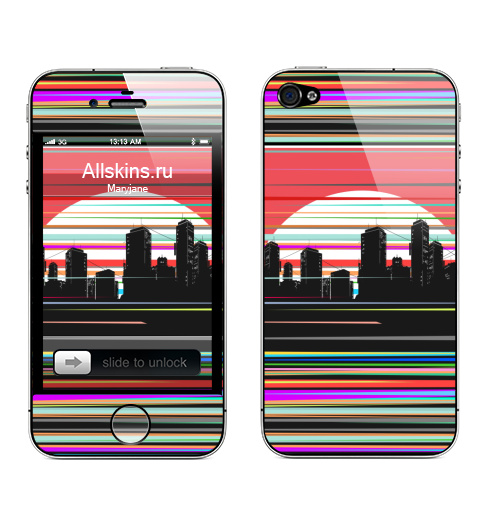 Наклейка на Телефон Apple iPhone 4S, 4 Ночь неон,  купить в Москве – интернет-магазин Allskins, ночь, неон, город, яркий, скорость, рассвет