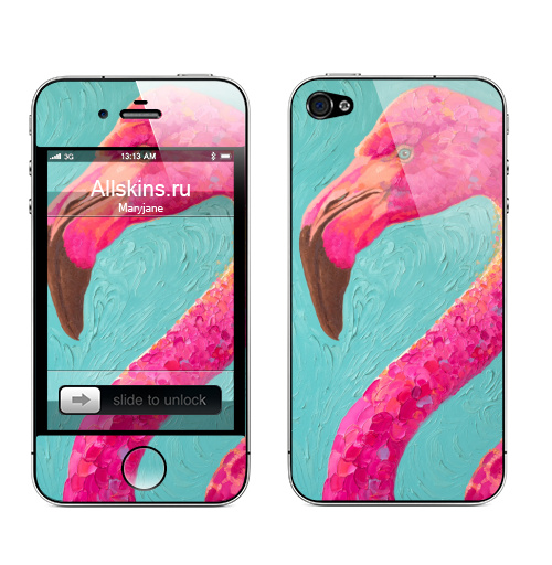 Наклейка на Телефон Apple iPhone 4S, 4 Изящный фламинго,  купить в Москве – интернет-магазин Allskins, розовый, фламинго, птицы