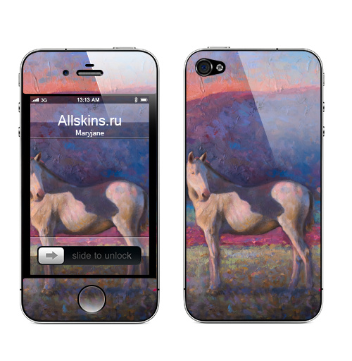 Наклейка на Телефон Apple iPhone 4S, 4 Лошадь на лугу,  купить в Москве – интернет-магазин Allskins, лошадь, поле, луг