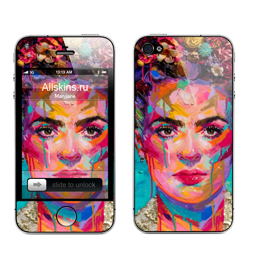 Наклейка на Телефон Apple iPhone 4S, 4 Художница Фрида,  купить в Москве – интернет-магазин Allskins, фрида, кало, Мексика, художница, цветы, красота, образ, плакат, лицо