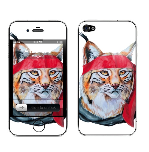 Наклейка на Телефон Apple iPhone 4S, 4 Рысь опасная,  купить в Москве – интернет-магазин Allskins, крутые животные, кошка, дикий, рэмбо, животные, милые животные