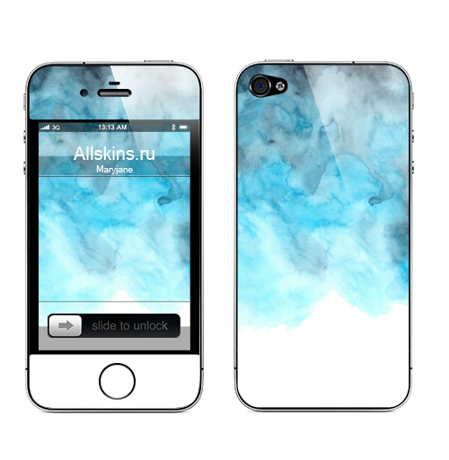 Наклейка на Телефон Apple iPhone 4S, 4 Акварельная синяя дымка,  купить в Москве – интернет-магазин Allskins, абстракция, белый, синий, размытие, дымок, акварель