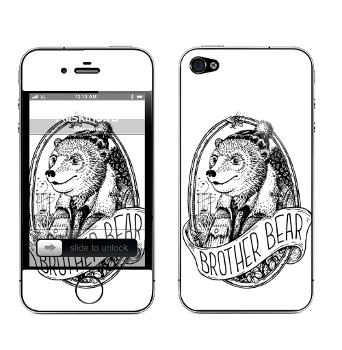 Наклейка на Телефон Apple iPhone 4S, 4 Брат Медведь,  купить в Москве – интернет-магазин Allskins, надписи, пасека, брат, графика, медведь