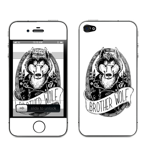 Наклейка на Телефон Apple iPhone 4S, 4 Брат Волк,  купить в Москве – интернет-магазин Allskins, графика, волк, братишки
