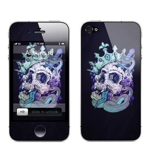 Наклейка на Телефон Apple iPhone 4S, 4 Виват,  купить в Москве – интернет-магазин Allskins, череп, корона, смерть, готика, готический, змея, оружие, кости, грибы, яркий