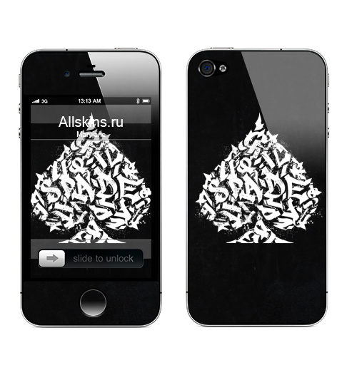 Наклейка на Телефон Apple iPhone 4S, 4 Spade,  купить в Москве – интернет-магазин Allskins, черно-белое, граффити, черное и белое
