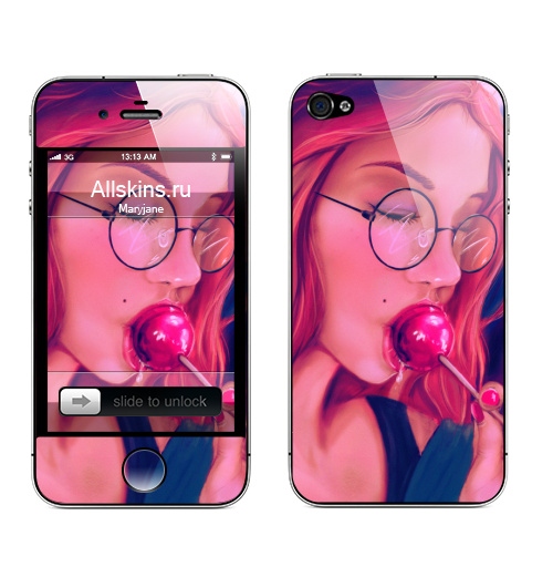 Наклейка на Телефон Apple iPhone 4S, 4 Девушка с чупачупсом,  купить в Москве – интернет-магазин Allskins, девушка, чупачупс, конфетти, розовый, молодость