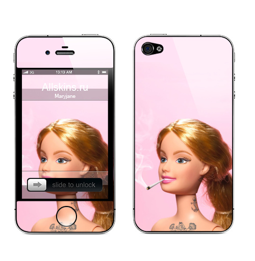 Наклейка на Телефон Apple iPhone 4S, 4 Барби повзрослела,  купить в Москве – интернет-магазин Allskins, прикол, барби, кукла, девушка, розовый, татуировки