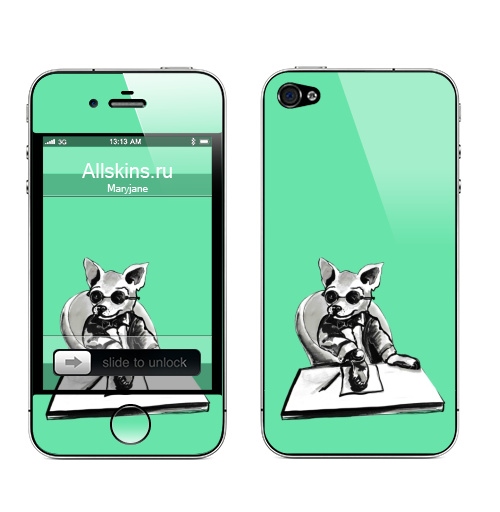 Наклейка на Телефон Apple iPhone 4S, 4 Маленький босс,  купить в Москве – интернет-магазин Allskins, cool, dog, персонажи, черно-белое, собаки, шеф, директор