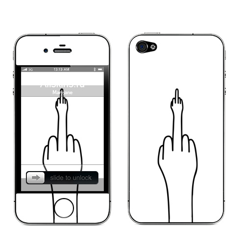 Наклейка на Телефон Apple iPhone 4S, 4 ФАКФАКА,  купить в Москве – интернет-магазин Allskins, черно-белое, off, идиты, палец, хуйня, фак, Hand, руки, мат