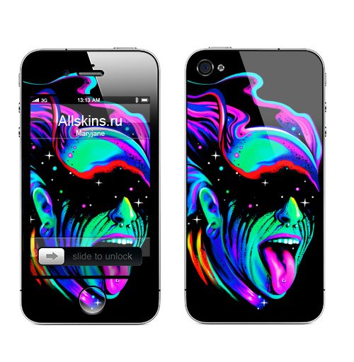 Наклейка на Телефон Apple iPhone 4S, 4 Электро галактика,  купить в Москве – интернет-магазин Allskins, звезда, гики, музыка, космос, галактика, цвет, черныйфон