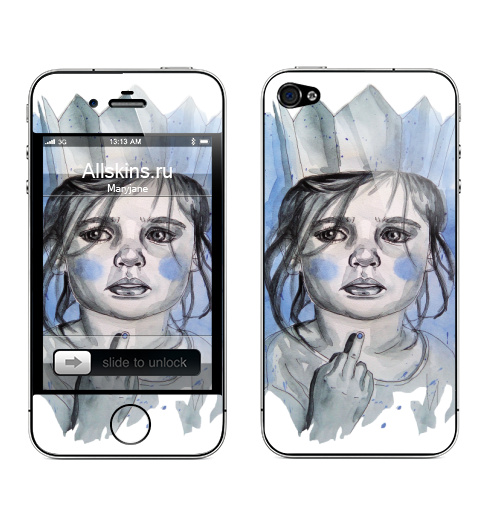 Наклейка на Телефон Apple iPhone 4S, 4 Цвет настроения синий,  купить в Москве – интернет-магазин Allskins, корона, настроение, синий, иллюстраторы, акварель