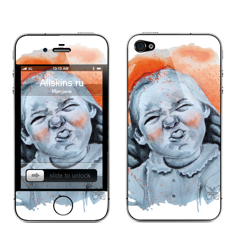 Наклейка на Телефон Apple iPhone 4S, 4 Цвет настроения ораньжевый,  купить в Москве – интернет-магазин Allskins, акварель, настроение, ребенок, впечатления, ораньжевый