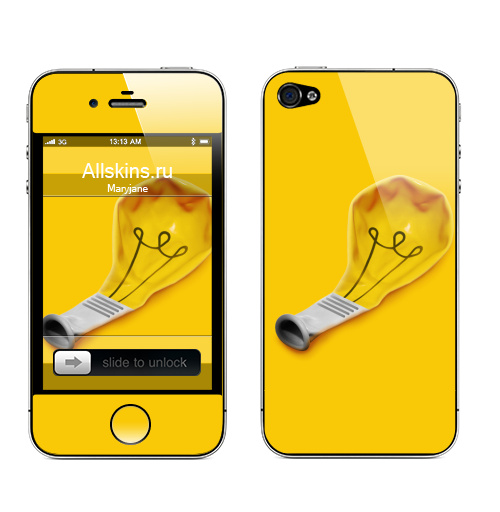 Наклейка на Телефон Apple iPhone 4S, 4 Идея сдулась,  купить в Москве – интернет-магазин Allskins, лампа, желтый, идея, небо, любовь, поп-арт, сюрреализм