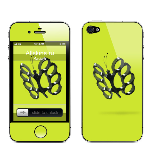 Наклейка на Телефон Apple iPhone 4S, 4 Летает как бабочка, жалит как бабочка,  купить в Москве – интернет-магазин Allskins, сюрреализм, поп-арт, природа, зеленый, насекомые, бабочки, удар, оружие, кулак, хулиган