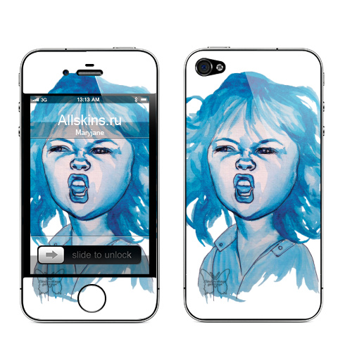 Наклейка на Телефон Apple iPhone 4S, 4 Трээээш,  купить в Москве – интернет-магазин Allskins, синий, акварель, ребенок, девушка, эмоция, хардкор