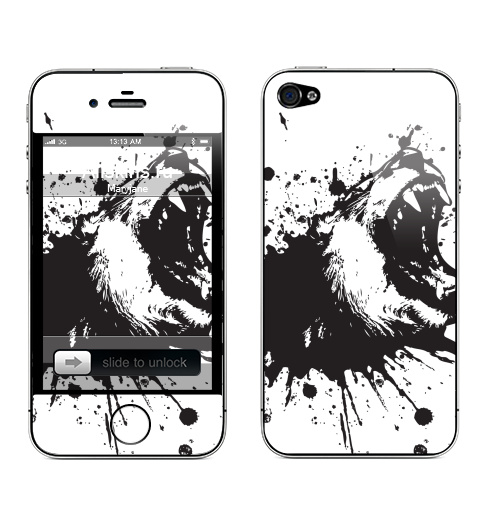 Наклейка на Телефон Apple iPhone 4S, 4 Энергия зверя!,  купить в Москве – интернет-магазин Allskins, животные, Энергия, лев, скетч, пятна