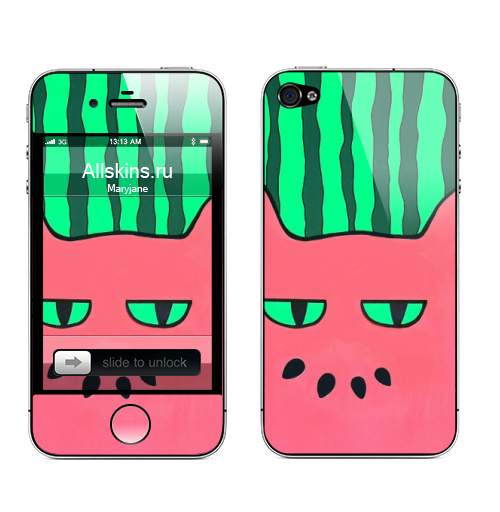 Наклейка на Телефон Apple iPhone 4S, 4 Арбузный кот,  купить в Москве – интернет-магазин Allskins, арбуз, кошка, животные
