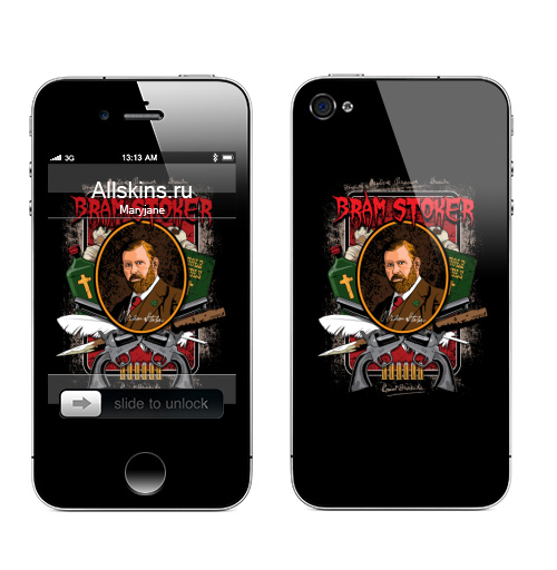 Наклейка на Телефон Apple iPhone 4S, 4 Брэм Стокер,  купить в Москве – интернет-магазин Allskins, литература, вампиры, оружие, чеснок, писатели, портреты, классика